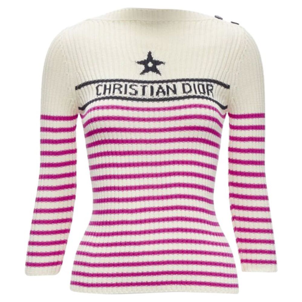 Christian Dior Stripe Logo Ribbed Top